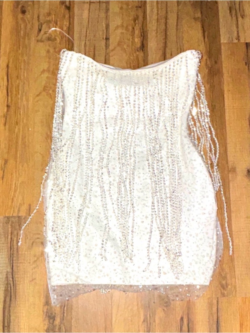 AKIRA White Beaded Strapless Fringe Camisole